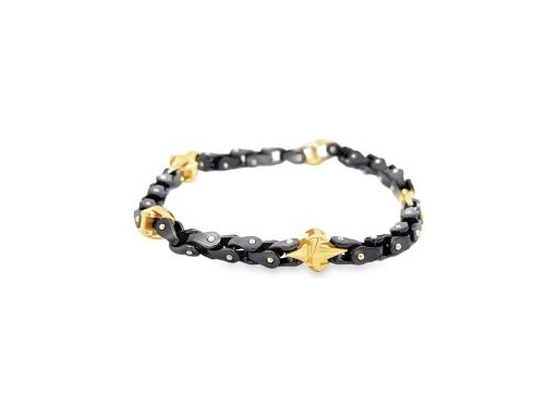 Men’s Chain Bracelet with 18K Yellow Gold Accents and Black Steel Links